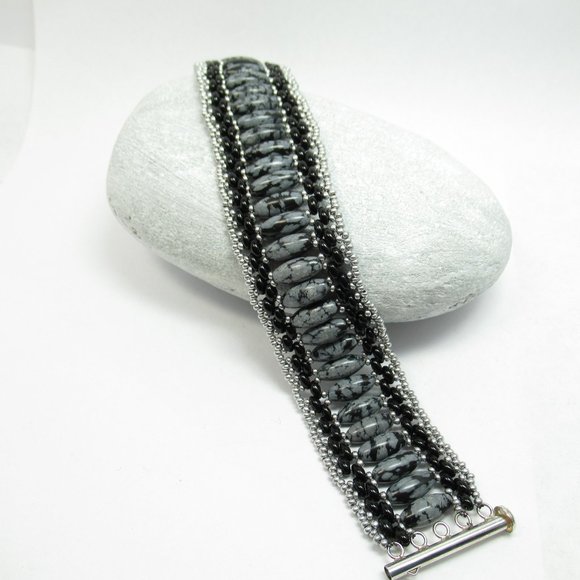 Snowflake Obsidian handwoven bracelet - Picture 2 of 8